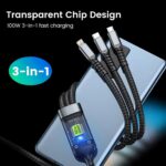 100W 5A Fast Charging 3-In-1 USB Cable – Multi Charging Cable With Type-C, Micro USB & Lightning Connectors | Durable & High-Speed Data Transfer